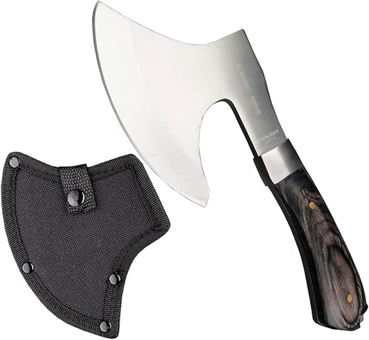 DOOM BLADE 8.5" Camping Hatchet Axe with Nylon Sheath,Small Tomahawk Viking Axe Forged High Carbon Steel for Full Tang Wooden Grip,Portable Camping Axe for Outdoor Splitting Wood,Hunting Survival
