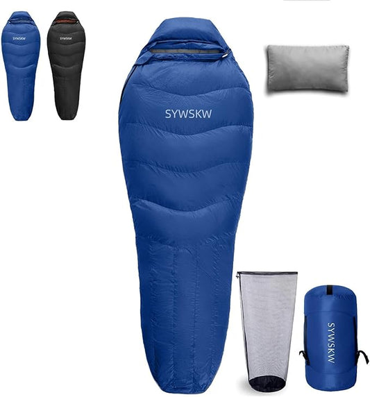 Down Sleeping Bag with Pillow, Lightweight Wide Sleeping Bag (86.6 in x 33.5 in) for Adults Backpacking,Hiking and Camping Outdoor with YKK Two-Way Zipper,680FP Duck Down