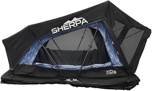 Overland Vehicle Systems XD Sherpa Soft Shell Aluminum Hard Shell Hybrid Roof Top Tent with Blackout Kit - Grey Body & Black Rainfly