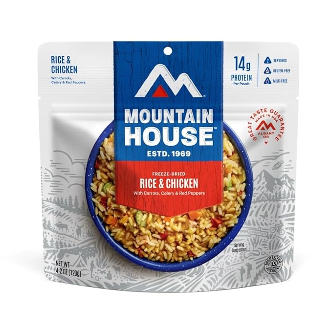 Mountain House GlutenFree Rice & Chicken FreezeDried Food for Camping, 12 Servings, 30Year ShelfLife
