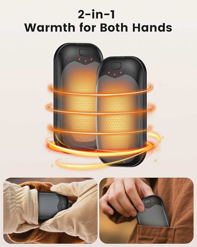 gabless Hand Warmers Rechargeable 2 Pack, Electric Hand Warmer Portable Handwarmers Pocket-Sized Hand Heater with 3 Levels Heat, Fast Heating Pocket Warmer Great Gift for Men & Women, Office, Travel
