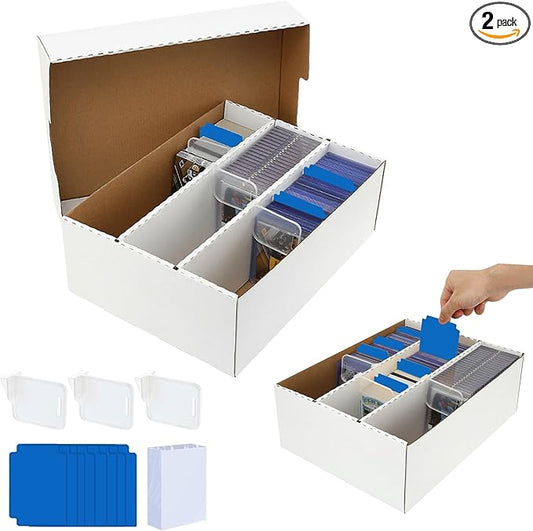 3 Row Trading Card Storage Box – Holds 2400 Cards, Fits Toploaders & Magnetic Cases, Includes 100 Sleeves, 16 Dividers & 6 Supports – Sport Card Organizer