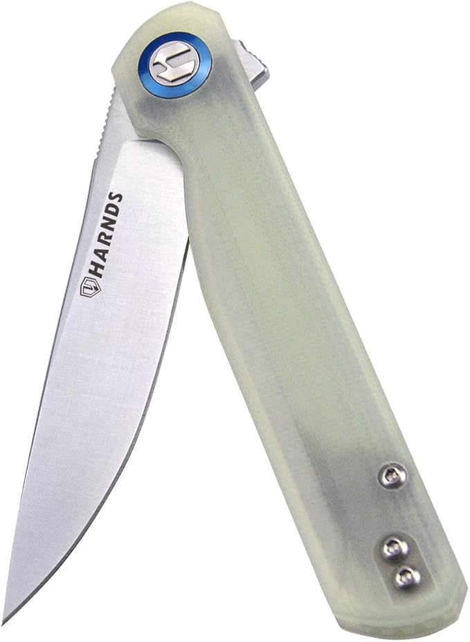 Wind Pocket Knife Flipper Sandvik Steel G10 Handle Folding Knife Ball Bearing with 2-Position Clip for Camping Survival and EDC (Transparent Cyan)