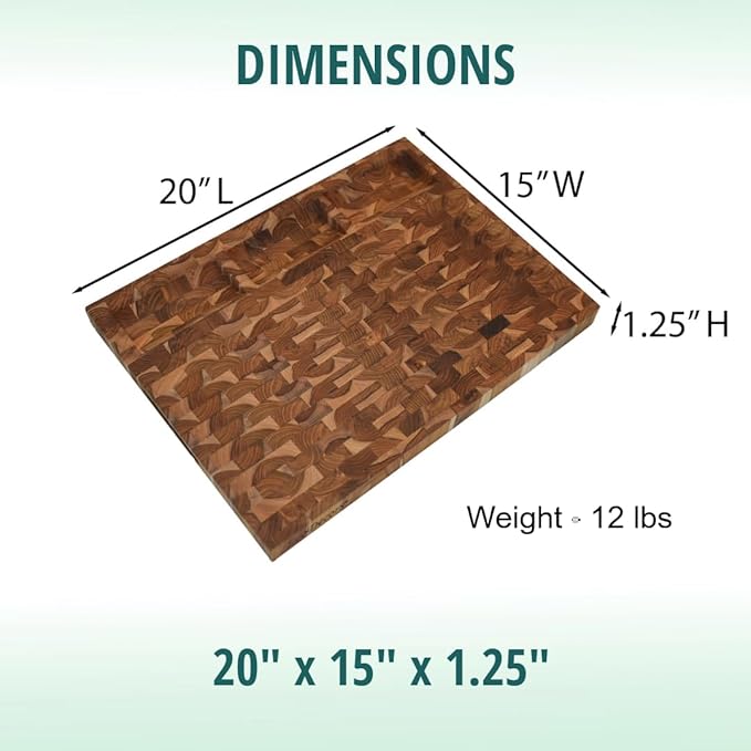 EcoDecors FSC Certified Solid Teak Cutting Board 20x15, Reversible End Grain Wood Board with 3 Charcuterie Trays for Kitchen, Cheese, Meat & Serving