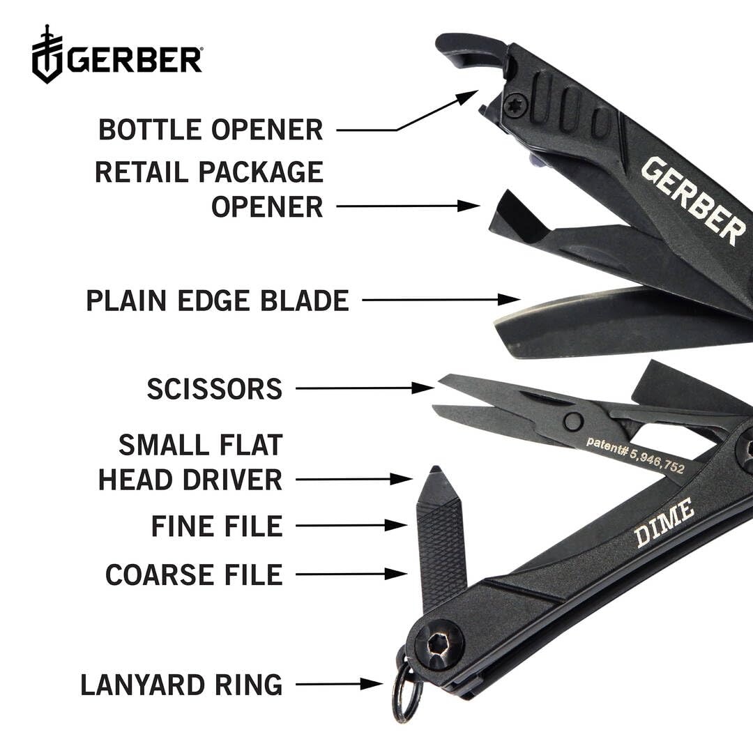 Gerber Dime 12-in-1 Mini Multitool Pliers, Pocket Knife,Bottle Opener,Black