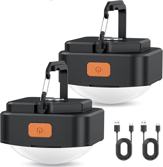 Rechargeable Camping Lights FLY2SKY 2Pcs Black Tent Lights Mini Flashlight Portable LED Camping Lantern Survival Gear Camping Accessories for Hiking Backpacking Fishing Hurricane Emergency Outage