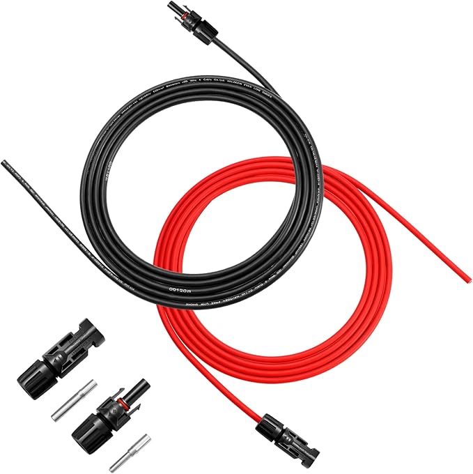 12AWG Solar Panel Extension Cable 30FT 4mm² with Female and Male Connector Solar Panel Cable for Solar Panels Solar Controllers (30FT Red + 30FT Black)