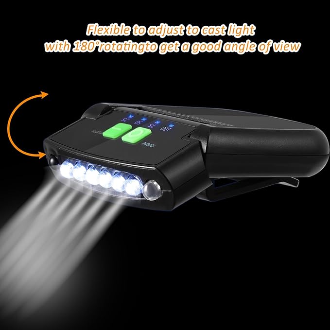 Mudder LED Clip on Cap Lights USB Rechargeable Cap Flashlight Clip Waterproof Ultra Bright Hat Flashlight Headlamp for Fishing Camping Hand Work