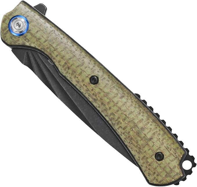 Sitivien ST144 Folding Knife,Black Stonewashed 14C28N Steel Blade,Micarta Handle Pocket Knife for Outdoor EDC Camping,Survival,Hiking,Fishing(Green)