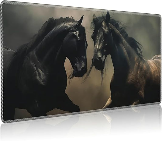 Playmat for MTG, 24 x 14 inches Game Play Mat for MTG TCG and Other Card Games, Trading Card Game Play Mat Desk Mats with Stitched Edges Non-Slip Base, Two Horses