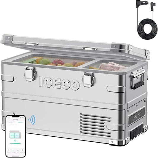 ICECO APL35 Dual Zone 12V Refrigerator, 35 Liters Light Duty Aluminum Portable Fridge, SECOP Nano Compressor, DC 12/24V, AC 110-240V, -4℉~68℉, for Outdoor, RV, Camping, Car Use (APL35+DC Cable)