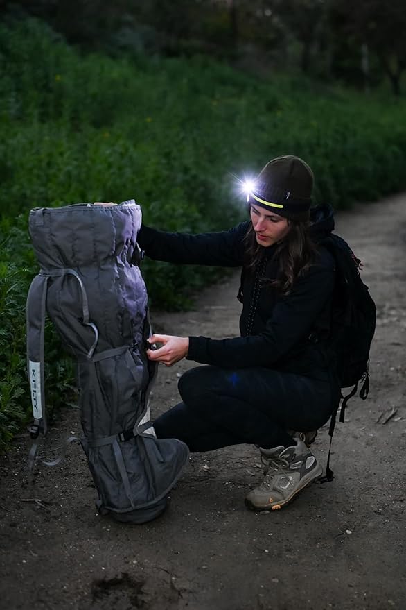 NightBuddy The Original LED Headlamp Rechargeable Flashlight for Adults Camping Essentials Backpacking Lights 4X Brighter Than Headlight Headband Lamp 5 Light Modes Hiking Gear (Headlamp + Car Kit)