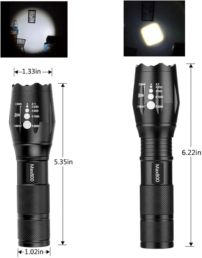 4 Pack Military Grade Tactical LED 2000 Lumen 5 Modes Zoomable Flashlight Torch for Camping, Emergency, Hurricane, Hiking