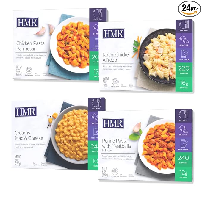 HMR Colossal Pasta Pack I Pre-packaged Lunch or Dinner to Support Weight Loss I Ready to Eat I 10-17g of Protein I Low Calorie Food I 7-8oz Serving per Meal I Creates pack of 24