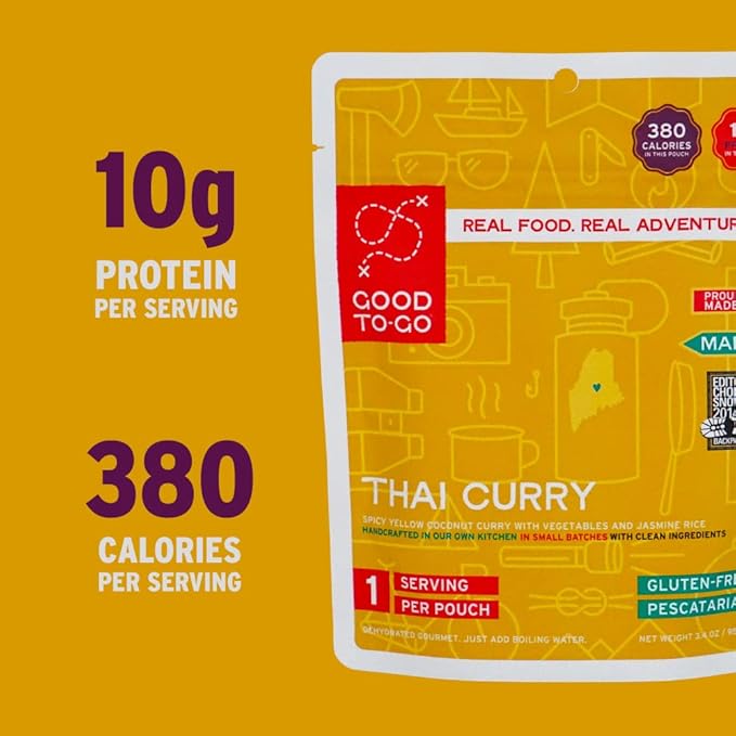 GOOD TO-GO Thai Curry | Camping & Backpacking Food | Just Add Water Backpacking Meals | Good To-Go Dehydrated Meals Taste Better Than Freeze Dried Food