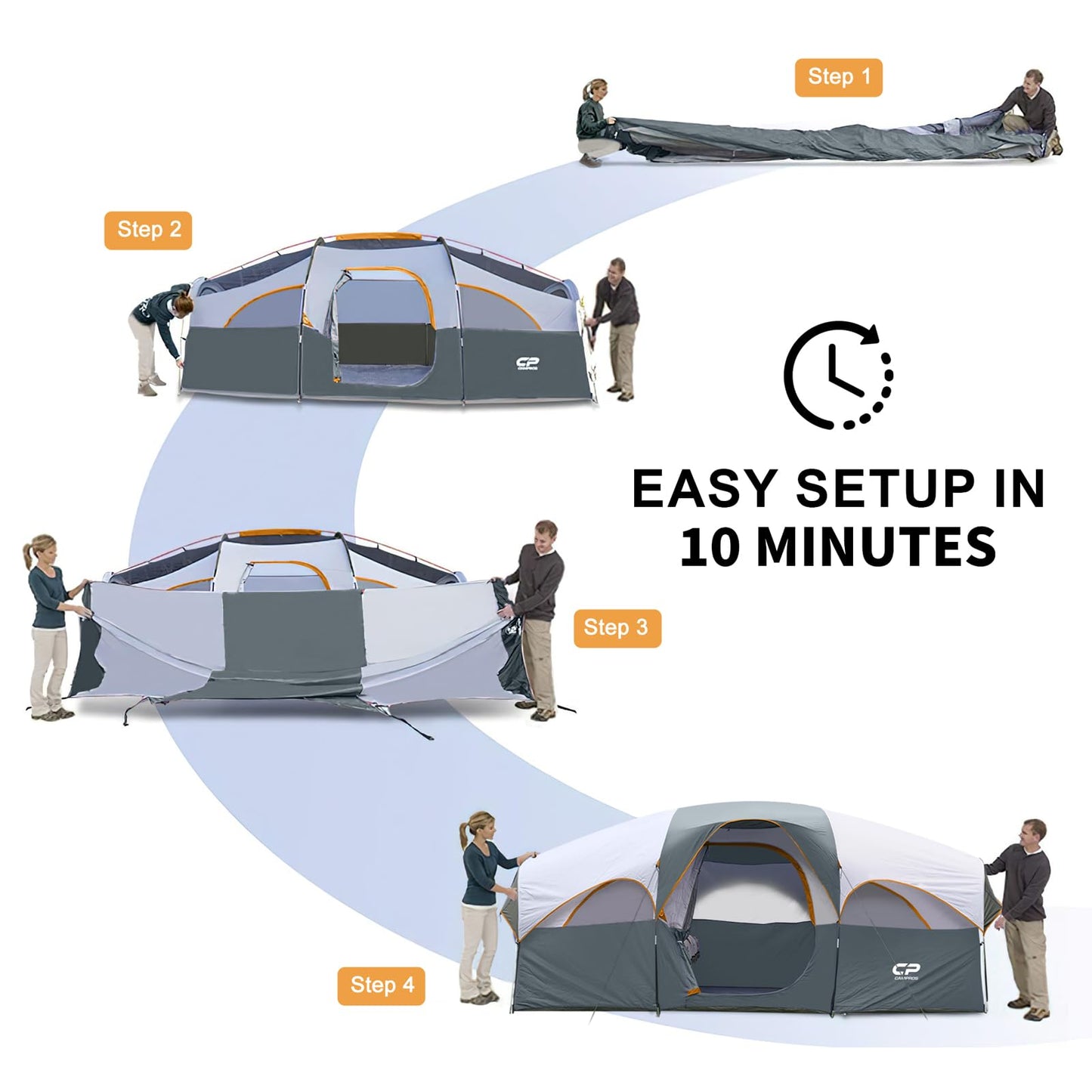 CAMPROS CP 8 Person Camping Tent, Room Divider, Rainfly, Weather Resistant