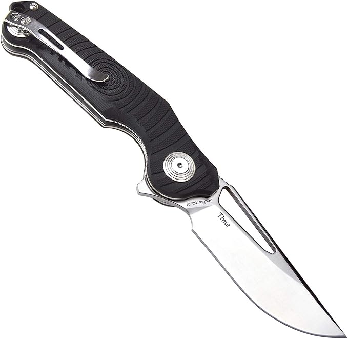 Harnds Time Folding Knife with Sandvik 14C28N Steel Blade Pocket Knife with G10 Handle Camping Knife with Pocket Clip (Black)