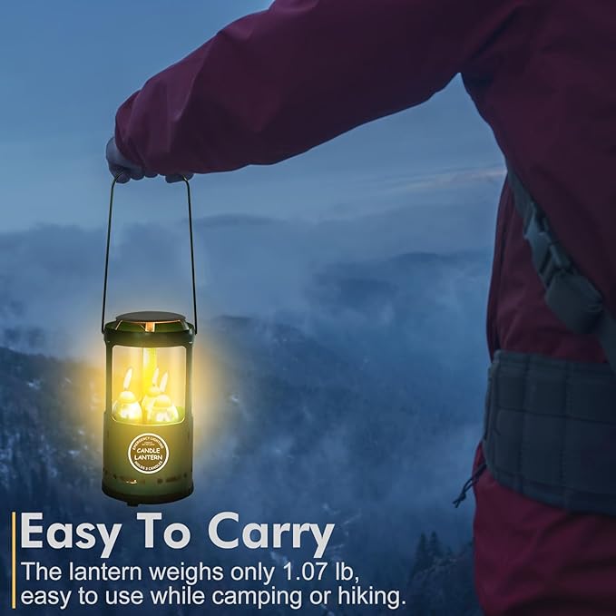 Candle Lantern, Camping Gear for Campers and Emergency Use, Without Candles (Green)