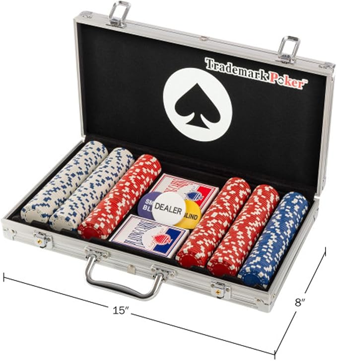 Poker Chip Set - 11.5g Poker Set with Cards, Buttons, Carrying Case, and 300 Poker Chips for Texas Hold'em and Blackjack Games by Trademark Poker