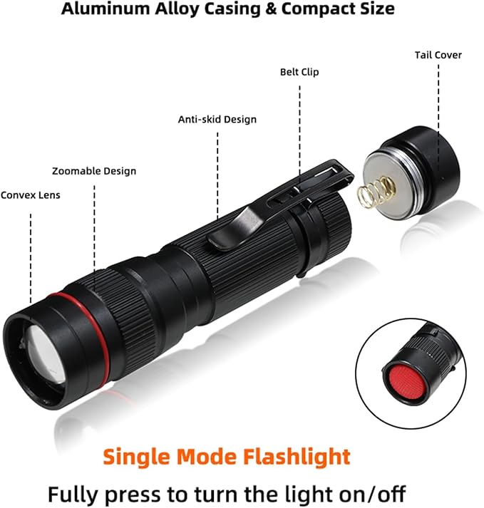 6 Pack Small Mini LED Flashlight, Single Mode Zoomable Flashlights AA Battery Powerful Flashlights with Pocket Clip, Portable Bulk EDC Pen Flash Light for Gift, Emergency, Camping, Hiking