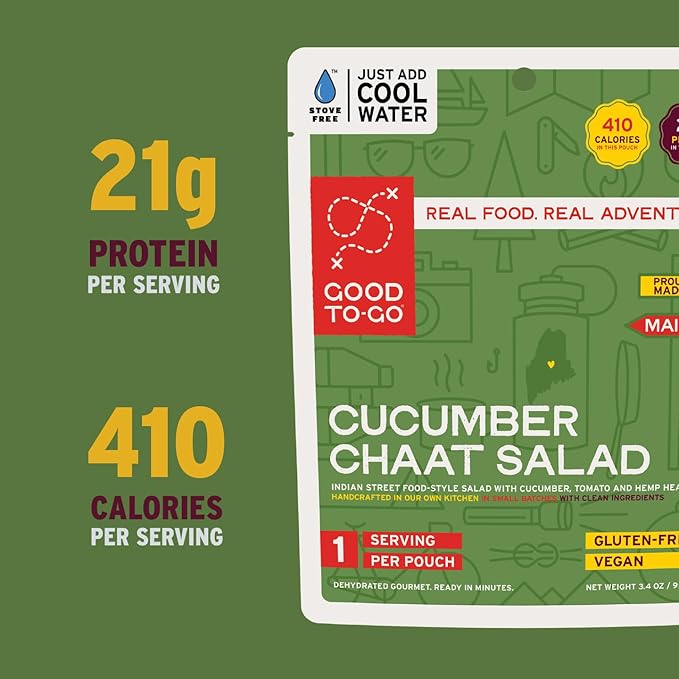 GOOD TO-GO Cucumber Chaat Salad Stove-Free??(Single Serving) | No Stove Required! Camping & Backpacking Food | Just Add Water Backpacking Meals | Good To-Go Dehydrated Meals Taste Better Than Freeze Dried Food