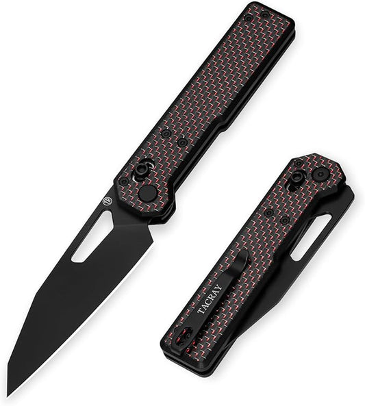 Tarcus Folding Pocket Knife, 3.5" D2 Steel DLC Blade Carbon Fiber Overlay Handle, Lightweight EDC Knife with Crossbar Lock for Men and Women, Ideal for Camping, Hiking, and Survival