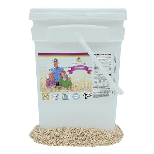 Wheatland Pearled Barley, 20lb Bucket, 25 Year Storage Life, Superior Packaging (Mylar & Oxygen Absorber) Lab Tested Chemical Free, Farm Fresh USA Grown, Emergency Preparedness, Non GMO, Kosher