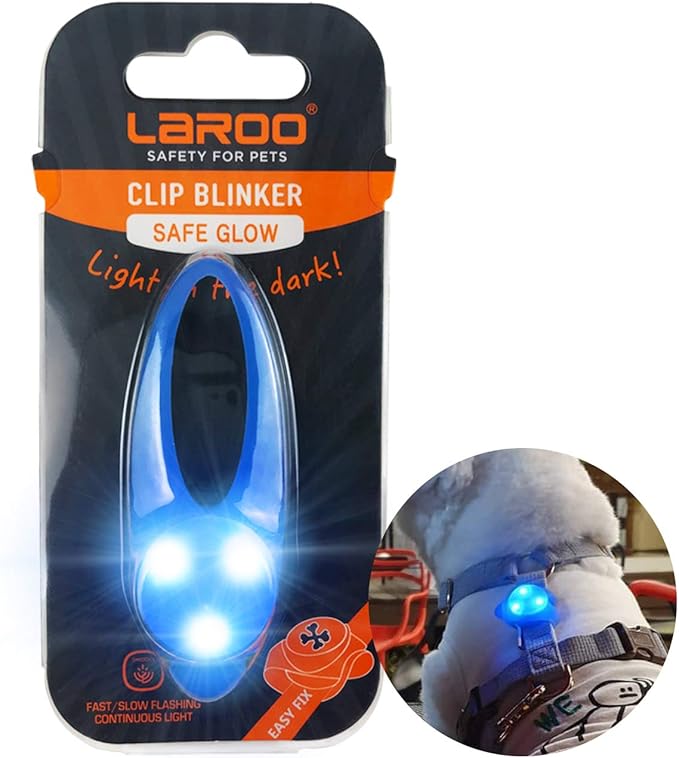 LaRoo Dog Lights for Night Walking,Led Dog Collar Lights for Nighttime Clip On Light up Dog Collar (Blue)