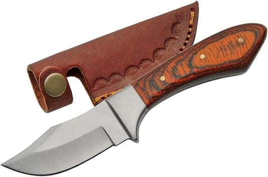 Szco Supplies 7.25??Fixed Blade Hunting Knife for Men ??Small Drop-Point Skinning Knife with Pakkawood Handle and Leather Sheath ??Stainless Steel Hunting Knives for Outdoor, Camping, and Gift Use