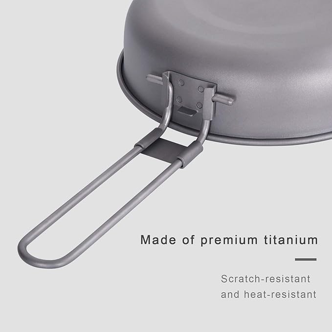 Boundless Voyage Titanium Frying Pan with Folding Handle Ultra-light for Camping Picnic Skillet Griddle Tableware Cookware A-Ti2061C
