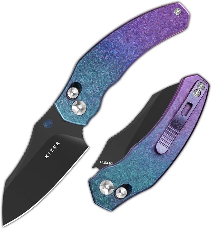 Kizer Mini Bulldog Pocket Knife, 2.5??S45VN Sheepsfoot Blade Folding Knife with DCL Coating, Titanium Handle Clutch Lock Small EDC Knife for Men Women Gift, Camping Hunting Knives Ki3672SA1