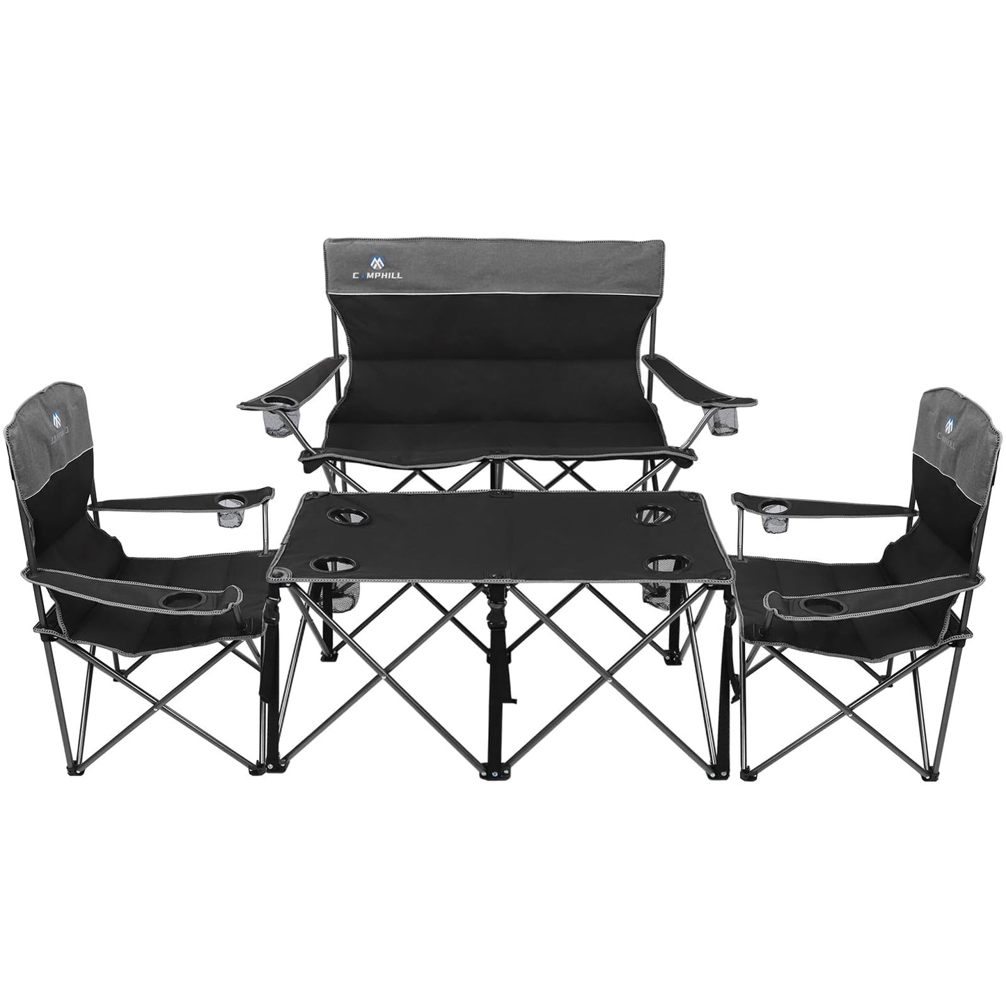 CAMPHILL Camping Chair Set of 4 - Outdoor Folding Chairs With Table, Heavy Duty Lawn Chair With Cup