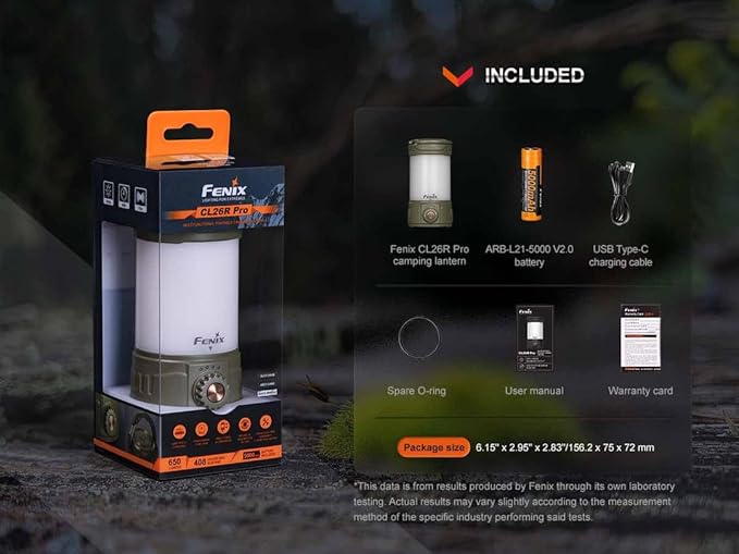 Fenix CL26R Pro Camping Lantern, White Marble, 650 lumens Bright, USB-C Rechargeable , Compact and Portable Perfect for Hurricane, Emergency, Hiking, Power Outage with LumenTac Organizer