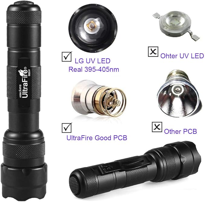 ULTRAFIRE Black Light UV Flashlight, Super Power UV 395-405 nm LED WF-502B Blacklight Flashlights for Leak Detector, Pet Urine Stain, Bed Bug Not Included Batteries