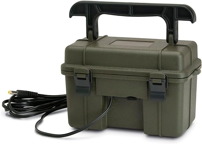 STEALTH CAM 12V Battery Box Kit - Portable Compact Waterproof Sealed Battery Charging Box for Hunting Trail Cameras w/ External Power Jack | AC Charger, 10Ft Steel Cable Included