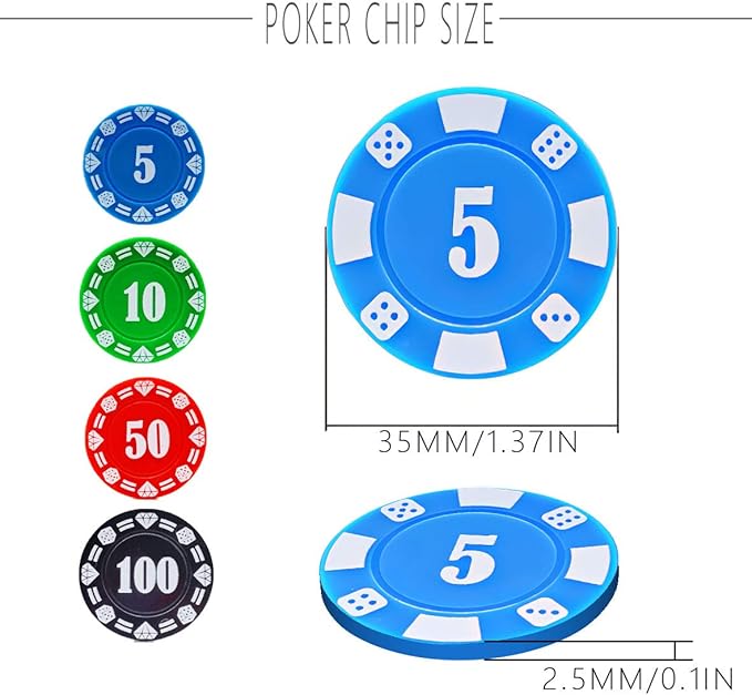 300 Plastic Poker Chips with Storage Box Set,Denomination Printed Casino Style Chip for Texas Home Game Holdem Poker Nights,Blackjack,Roulette Games,Casino Parties