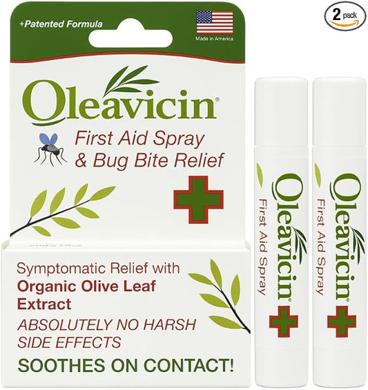 First Aid Spray & Bug Bite Relief - 2 Pack ??Organic Olive Leaf Extract | Fast-Acting Relief for Minor Skin Irritations, Bug Bites & Burns | Natural & Clinically Proven | 0.17 oz (5ml)