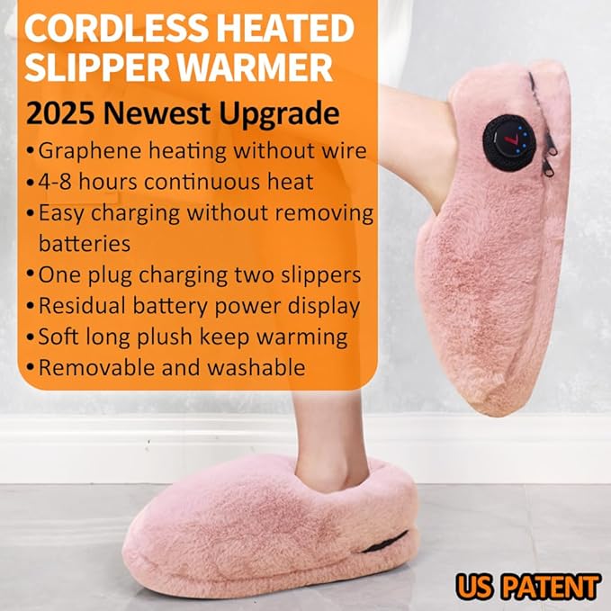 Rechargeable Walking Foot Warmer for Cold Feet, Cordless Graphene Heated Boots for Women Indoor, 4-8 Hours Heat, Washable & Removable, Electric Heated Slippers
