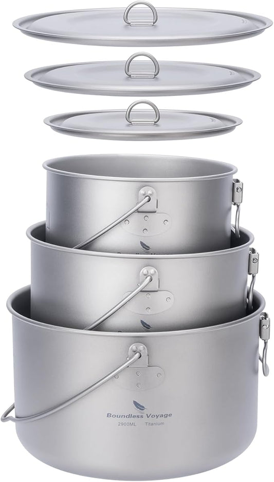 Boundless Voyage Titanium Hanging Pot for Outdoor Camping Backpacking Hiking Ultralight Portable Cooking Pot Camp Kitchen Cookware 1300ML/1950ML/2900ML
