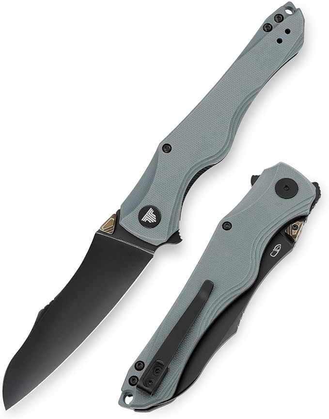 Knives, EDC Folding Knife for Men, Flipper Pocket Knife with Clip, Sharp Camping Survival Hiking Knives, G10 Handle and Ti Thumb Studï½?.89'' PVD Blackwash 14C28N Blade｜Triton-03B