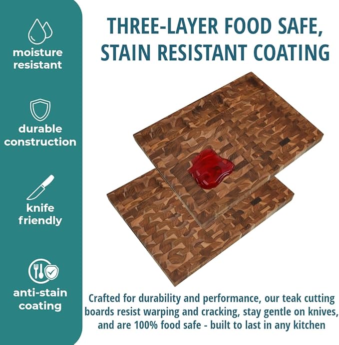 EcoDecors FSC Certified Solid Teak Cutting Board 20x15, Reversible End Grain Wood Board with 3 Charcuterie Trays for Kitchen, Cheese, Meat & Serving