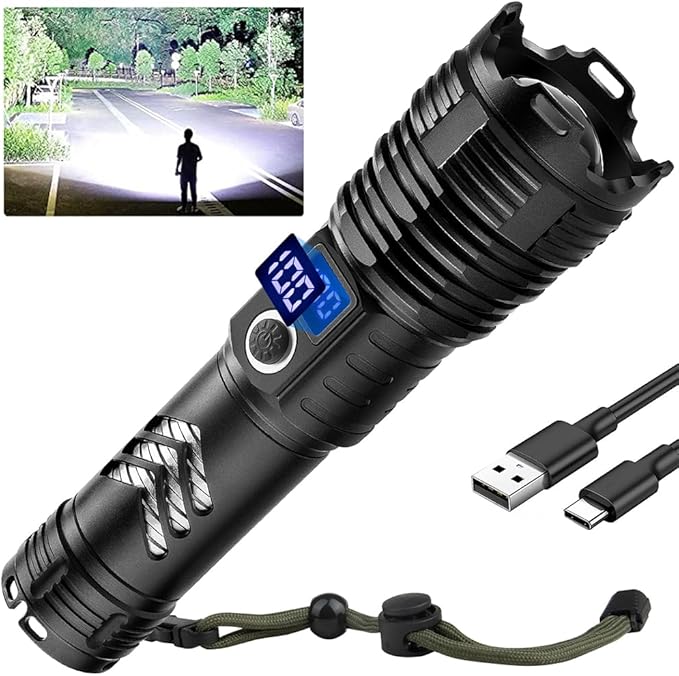 Flashlights High Lumens LED Rechargeable, 99000 Lumen Super Bright Flashlight High Power USB Flash Light,Waterproof Handheld LED Flashlight for Camping Hiking