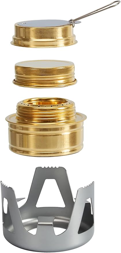 Mini Alcohol Backpacking Stove, Lightweight Brass Spirit Burner with Aluminium Stand for Camping Hiking and Picnic