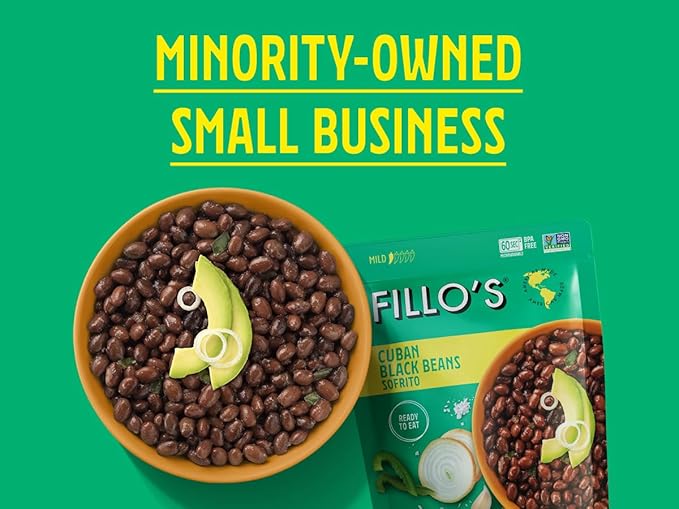 Fillo's Cuban Black Beans - Ready to Eat Beans, Gluten-Free, Preservative-Free, Microwavable Meals, Non-GMO, Plant Protein, Vegan Beans, 10 oz Pk of 6