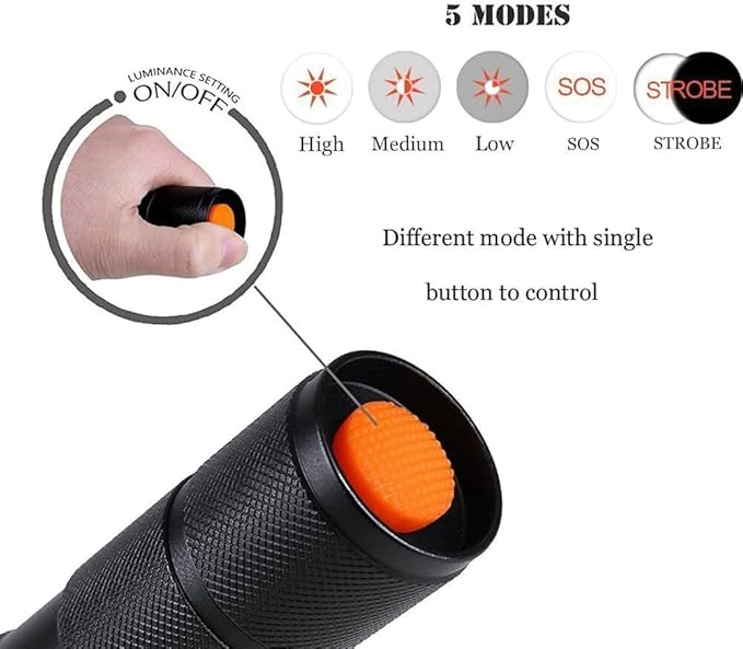 3-Color-Light Flashlight Tactical Flashlight with Red Green Filter Zoom 2000 lumens 5 Modes Waterproof Flashlight