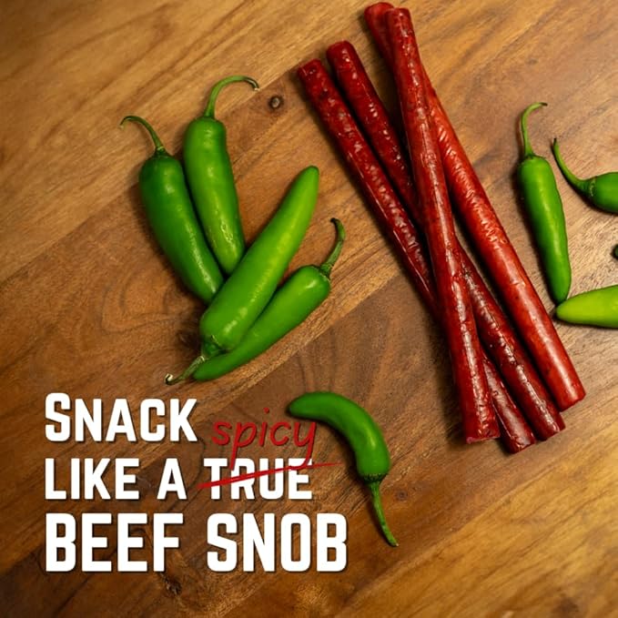Beef Snob Snack Sticks - Jalapeño Flavor - 1 Ounce Snack - 20 Meat Sticks Per Box - High Protein Snack, Sugar Free Snack, Keto Friendly, Gluten Free Jerky Sticks