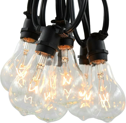 Hometown Evolution, Inc. Commercial Grade Vintage Edison Outdoor String Lights (PS50 Clear - Commercial Black Wire, 100 ft)