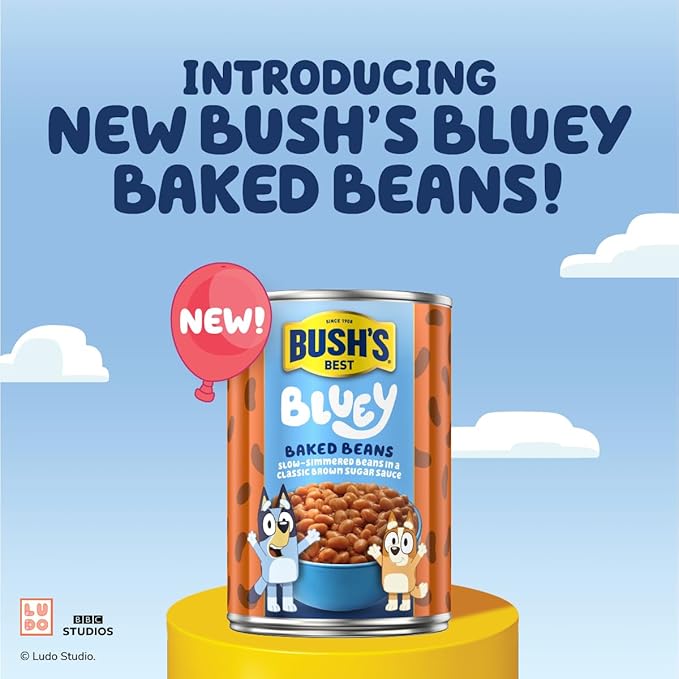 BUSH'S BEST 15.8 oz Canned Bluey Original Baked Beans, Source of Plant Based Protein and Fiber, Low Fat, Gluten Free, (Bluey), (Pack of 12)