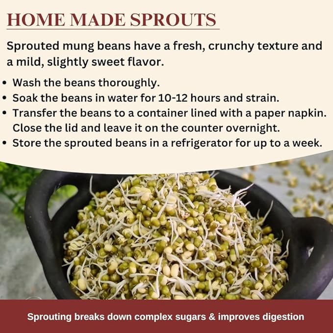 Darsa Organics Whole Green Moong (Mung) Bean Lentils 2 lb ??USDA Organic, Non-GMO, Kosher, Gluten-Free | Protein & Fiber Rich | Perfect for Sprouting, Soups & Salads
