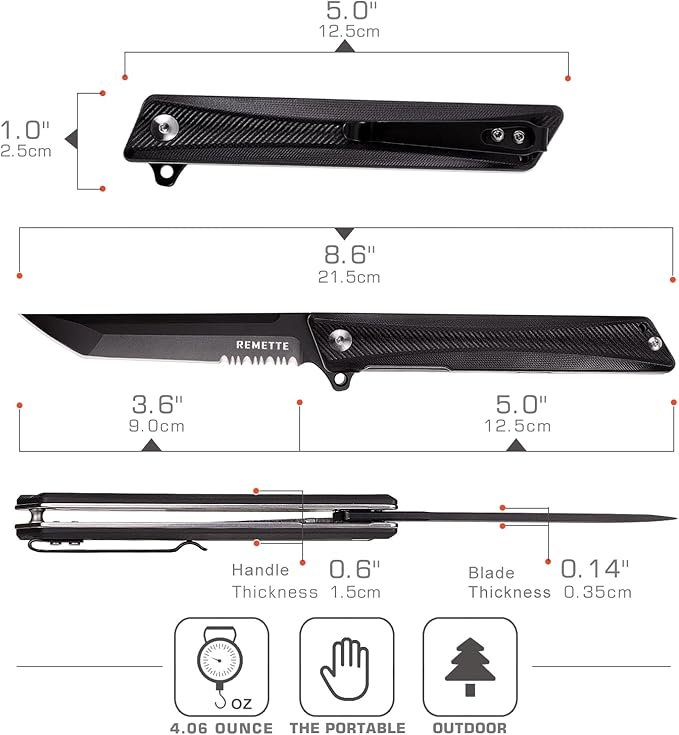 Pocket Knife GD22K, Flipper Open D2 Steel Tanto Folding knife with Durable G10 Handle,Men Women Everyday Carry EDC Knife,Sharp Camping Hiking Daily Work Knives